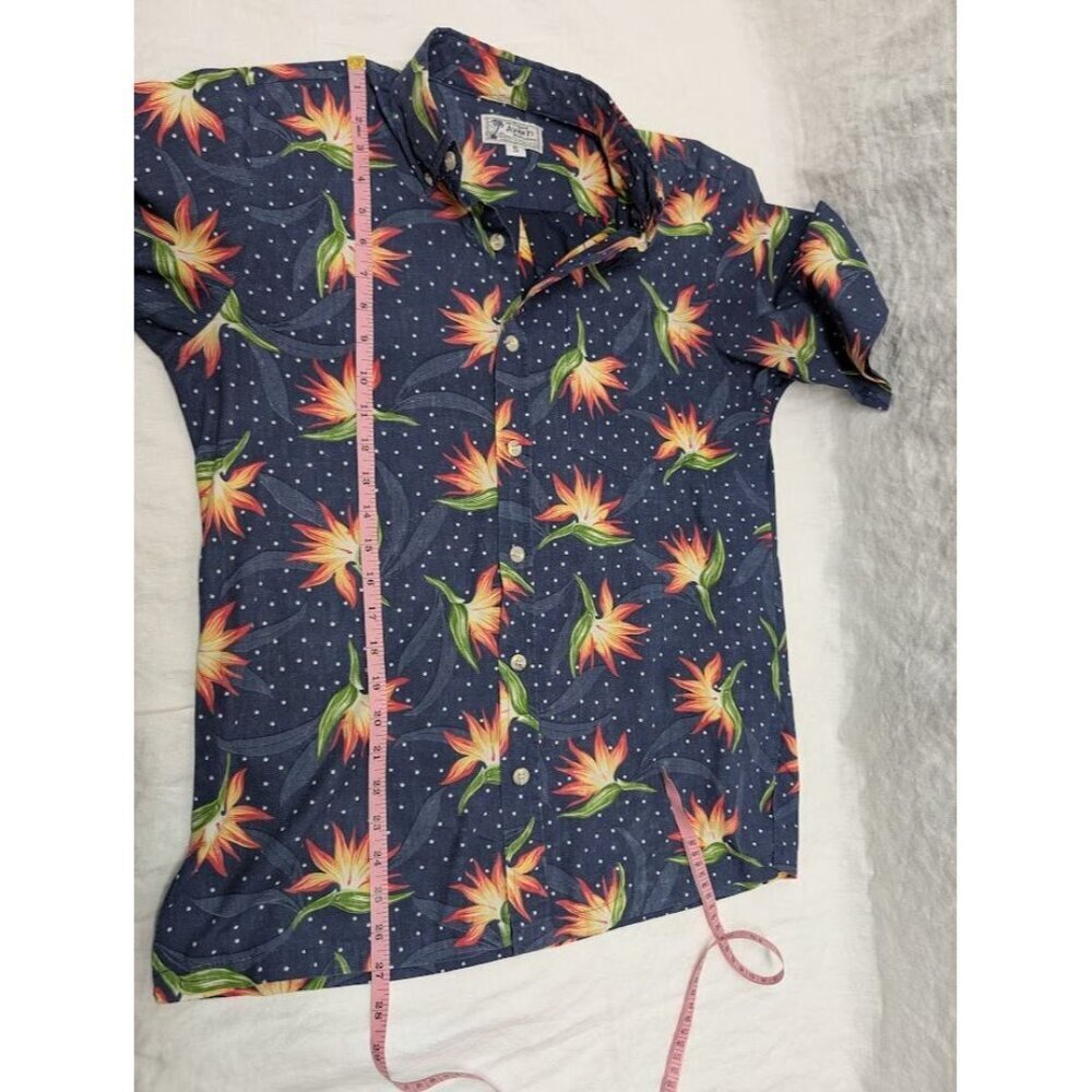 Original Avanti sz small bird of paradise navy blue polka dot Hawaiian shirt O9 - Picture 7 of 7